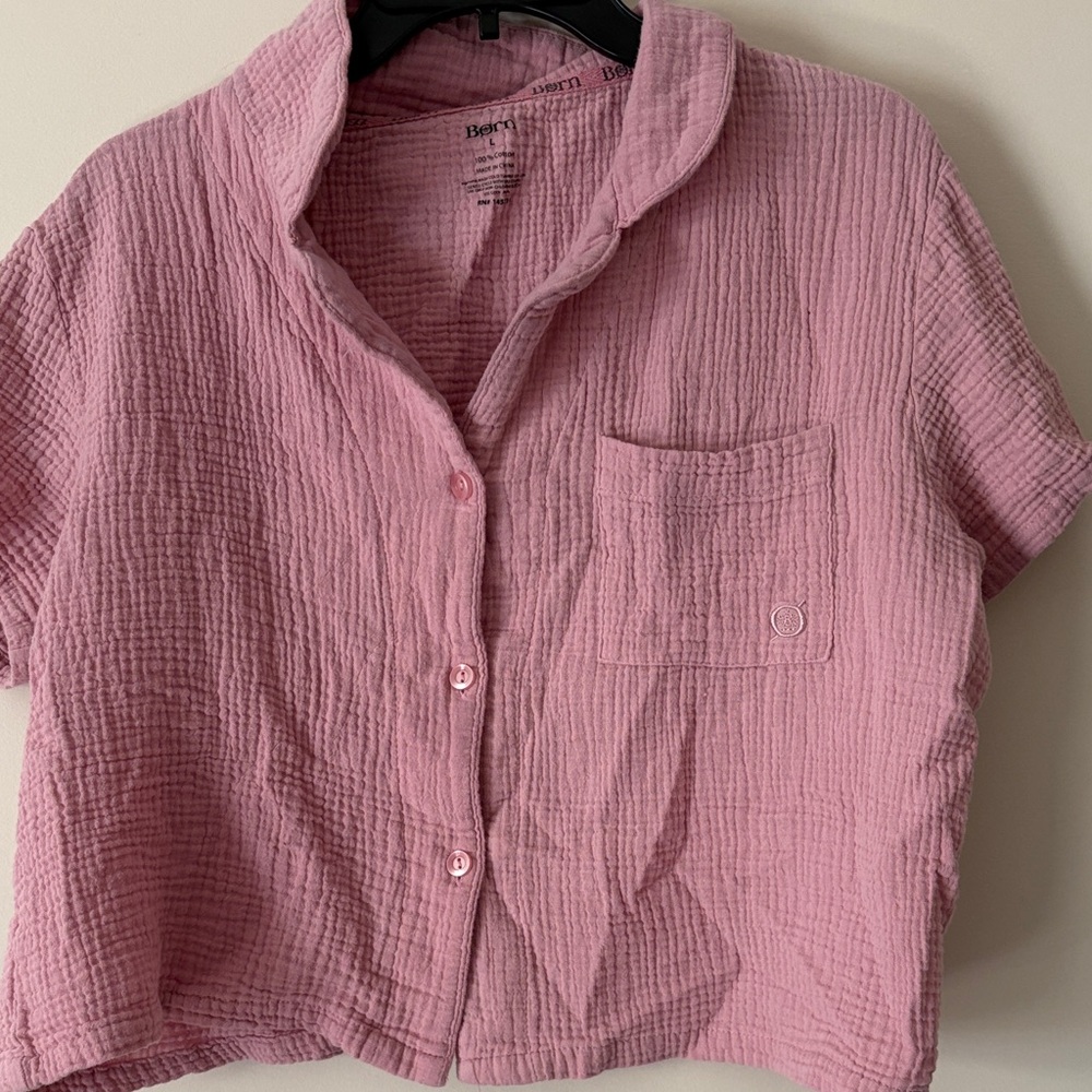 Berry Pink Short-Sleeve Cotton Gauze Pajama Set